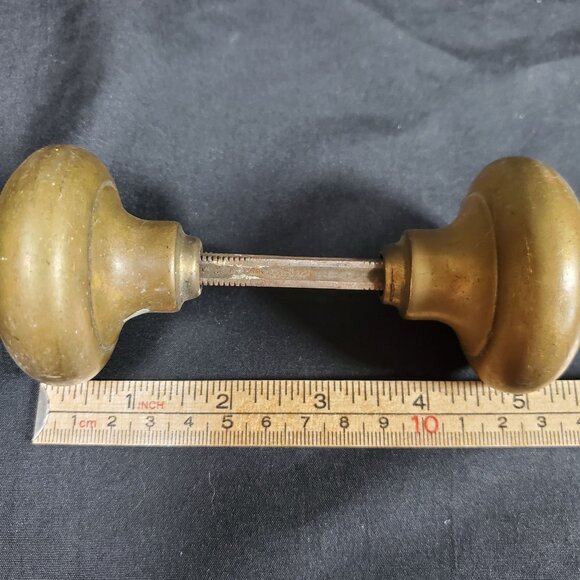 Antique Solid Brass Door Knob Set Early 1900s Mortise Style Double Knob with Spi - Picture 6 of 11